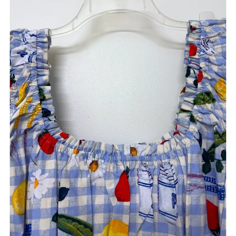 NWT Lisa Says Gah Annie Picnic Alfresco Print Maxi Dress Blue Gingham Food 2XL - Picture 5 of 11
